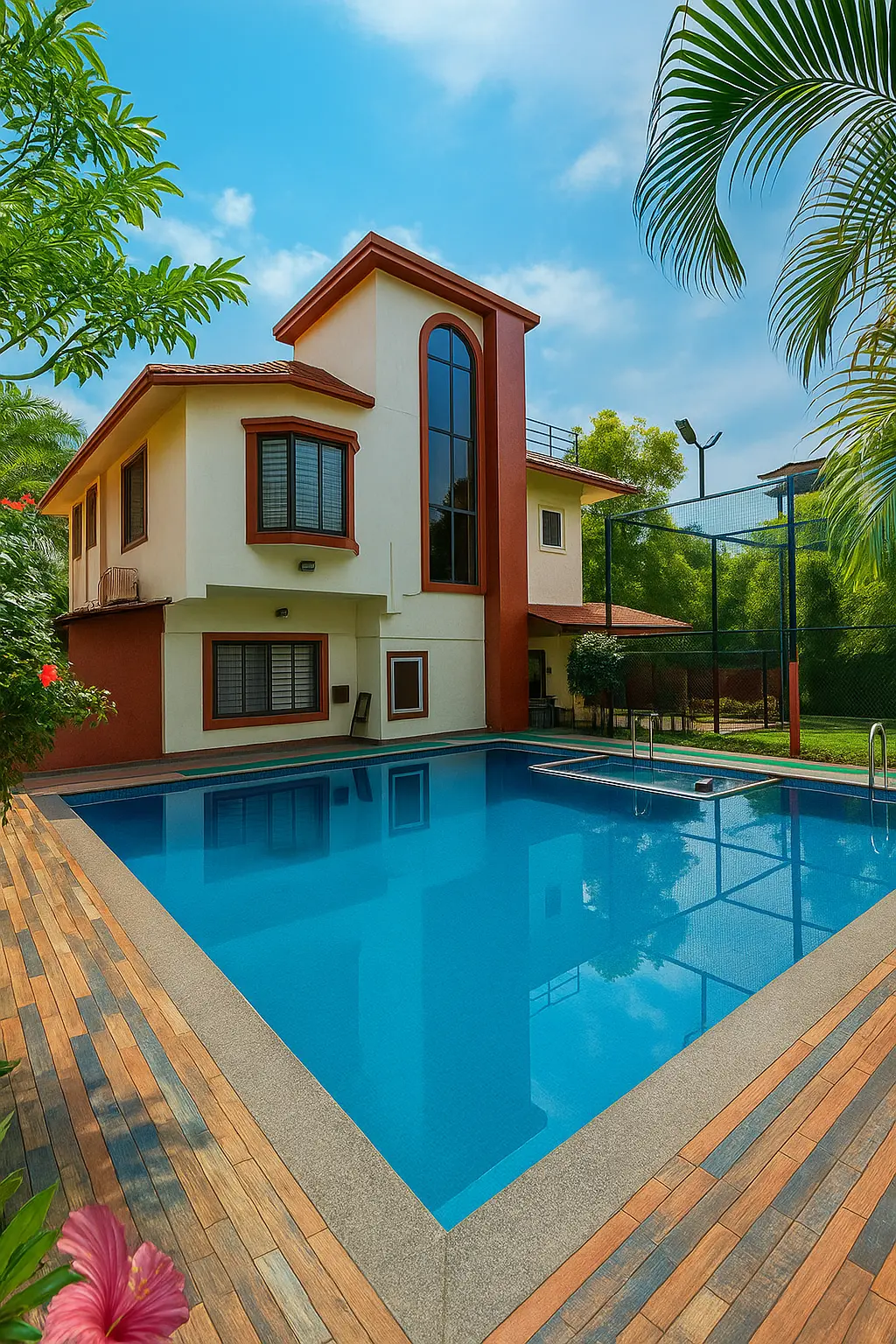 Misty Palace villa Lonavala exterior with large swimming pool About page